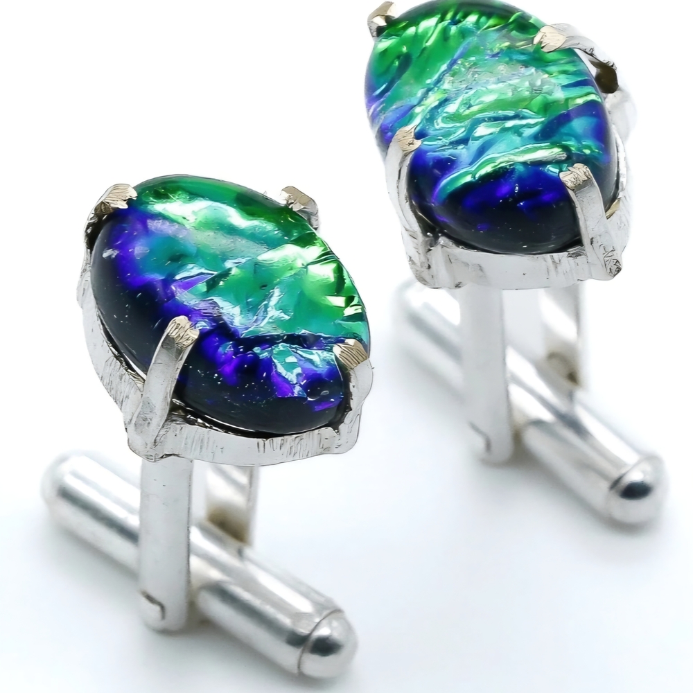 Elegant .925 Silver and Green Opal Cufflinks